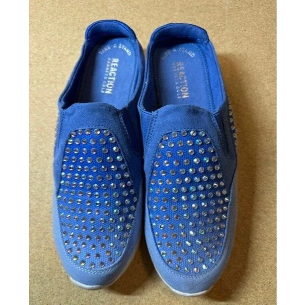 Kenneth Cole Reaction Platform Sneaker Womens 8.5 Blue Suede Rhinestone  NWOT